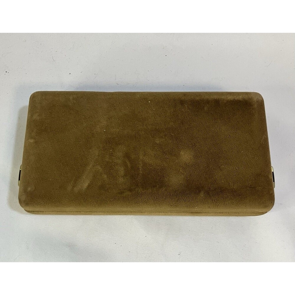 Vintage Ges. Gesch GERMANY Travel Jewelry Case Brown Velvet 6x3x1” - No Bag